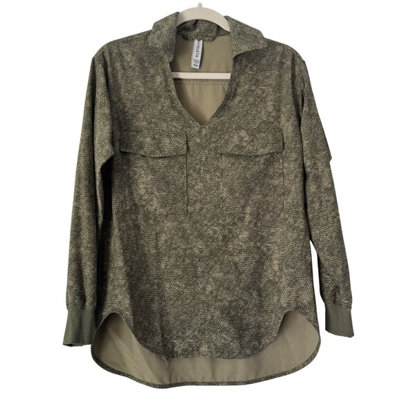 Athleta Zuma Printed Top Viper Shadow Women's Olive Green LS Pullover Top XXS - Picture 1 of 8